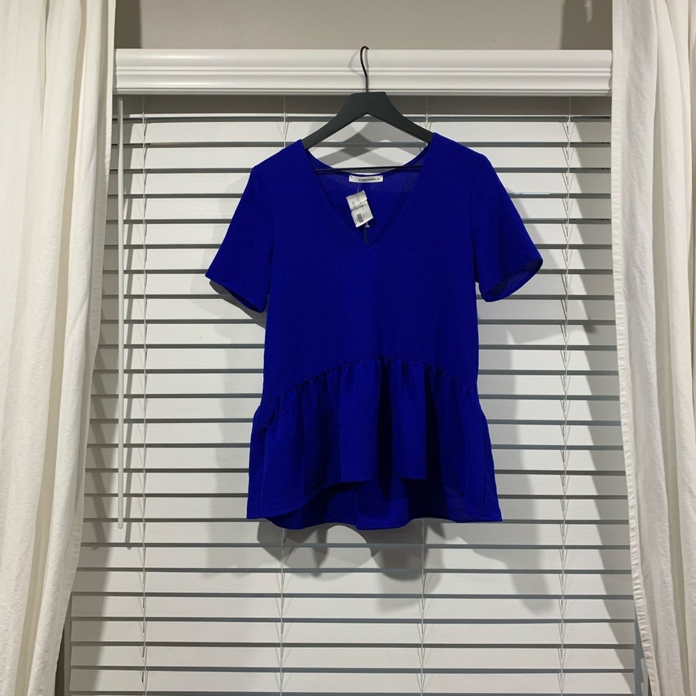 Blue Peplum Top, SZ S NWT